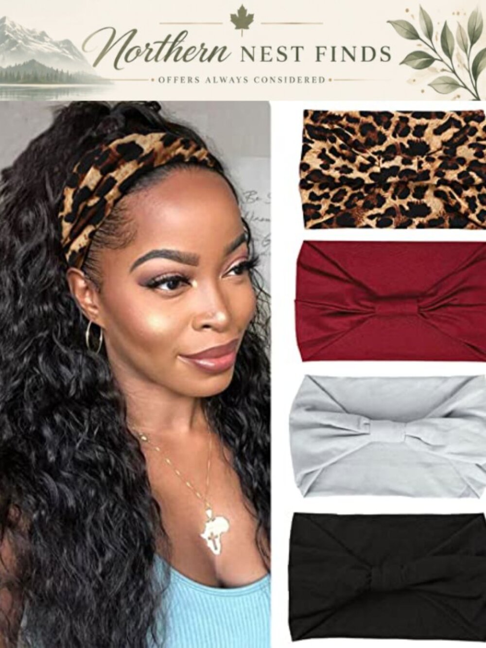 Wide Headband Set Elastic Knotted Non-Slip Polyester Cotton Spandex Boho Hair